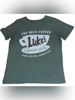 Gilmore Girls Luke’s Diner Graphic Tee Women’s Small Gray Green Coffee Shirt